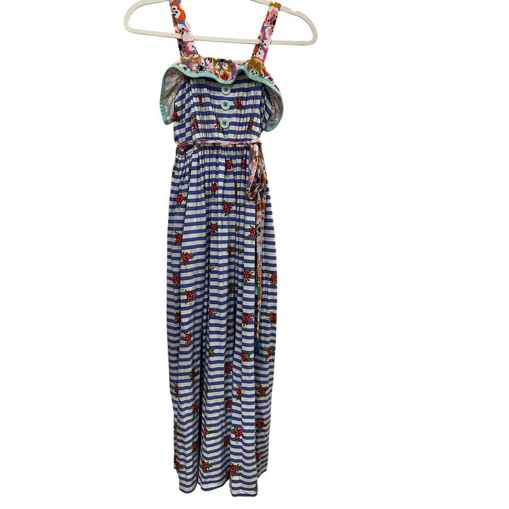 Matilda Jane Girls Blue White Striped Floral Maxi Size 12 Mixed Print Ruffle